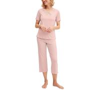 Capri-Pyjama CALIDA "Elegant Dreams", Damen, Gr. XS (36/38), peach rose, Single Jersey, Obermaterial: 95% Modal (TENCEL™), 5% sonstige Fasern, bequem 7/8-Länge, V-Ausschnitt, Homewear-Sets, aus weiche