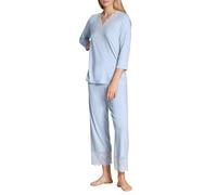 CALIDA Elegant Dreams 7/8-Pyjama, Schlafanzug Damen, luftiger Schnitt, mit Spitzendetails, fließend und anschmiegsam Harmony Blue 44-46