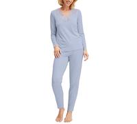 CALIDA Elegant Dreams Pyjama, Schlafanzug, lang Damen, luftiger Schnitt, mit Spitzendetails, fließend und anschmiegsam Harmony Blue 44-46