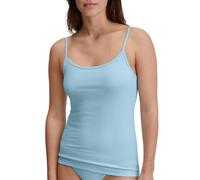 Spaghettitop CALIDA "Essential Cotton", Damen, Gr. S (40/42), blau (cascade blau), Single Jersey, Obermaterial: 93% Baumwolle, 7% Elasthan, unifarben, figurbetont hüftbedeckend, tiefer Rundhals, Tops,