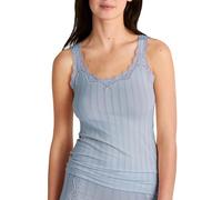 Tanktop CALIDA "Etude Toujours", Damen, Gr. L (48/50), aura blau, Single Jersey, Obermaterial: 95% Baumwolle, 5% Elasthan, figurbetont hüftbedeckend, tiefer V-Ausschnitt, Tops Tanktop, zarte Spitze, N