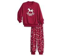 CALIDA Family & Friends Bündchen-Pyjama Kinder, aus Bio Baumwolle, atmungsaktiv, einfache Pflege deep red 128-134
