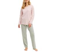 CALIDA Flower Nights Pyjama, Schlafanzug, lang Damen, weich, pflegeleicht, elastischer Hosenbund Tea Green 44-46