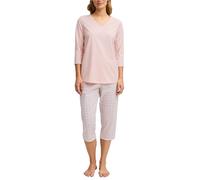 CALIDA Graphic Nights 3/4-Pyjama, Schlafanzug Damen, 100% Baumwolle, atmungsaktiv, hautfreundlich, pflegeleicht Peach Rose 44-46