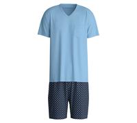 CALIDA Herren Schlafanzug, kurz - V-Neck, Relax Streamline, Baumwolle Blau 2XL (58/60)