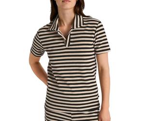 CALIDA Lounge Stripe Polo-Shirt Damen, Frottee-Struktur, Polokragen, natürlich atmungsaktiv, gerader Schnitt