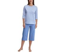 Capri-Pyjama CALIDA "Lovely Nights", Damen, Gr. S (40/42), blau (hydrangea blau), Single Jersey, Obermaterial: 100% Baumwolle, casual, bequem 3/4-Länge, Rundhals, 3/4-Ärmel, Homewear-Sets, Rundhalsaus