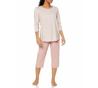 CALIDA Lovely Nights 3/4-Pyjama Damen, aus 100% Bio-Baumwolle, mit stoffbezogenem Gummibund