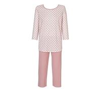 CALIDA Lovely Nights 3/4-Pyjama Damen, aus 100% Bio-Baumwolle, mit stoffbezogenem Gummibund Rose Bud 36-38