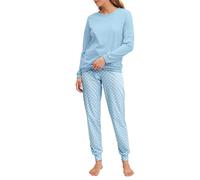 Schlafanzug CALIDA "Lovely Nights", Damen, Gr. L (48/50), cascade blau, Single Jersey, Obermaterial: 100% Baumwolle, bequem lang, Rundhals, angesetztes Bündchen, Homewear-Sets Schlafanzug, Oberteil un