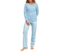 CALIDA Lovely Nights Pyjama, Schlafanzug, lang Damen, 100% Baumwolle, hautfreundlich, weich, pflegeleicht Cascade Blue 36-38