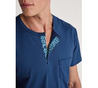 Shorty CALIDA "Relax Imprint", Herren, Gr. M (50), blau (pottery blau), Single Jersey, Obermaterial: 100% Baumwolle, casual, bequem kurz, Serafino, Kurzarm, Homewear-Sets, Relaxter Schnitt (39524410-M