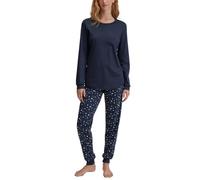 Schlafanzug CALIDA, Damen, Gr. L (48/50), blau (peacoat blau), Single Jersey, Obermaterial: 100% Baumwolle, bequem lang, Rundhals, Rippbündchen, Homewear-Sets Schlafanzug, mit Druck, basic, Langarm, R