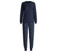 Schlafanzug CALIDA, Damen, Gr. XL (52/54), blau (peacoat blau), Single Jersey, Obermaterial: 100% Baumwolle, lang, Rundhals, Homewear-Sets (37282432-XL) peacoat blau