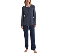 CALIDA Midnight Dreams Pyjama, Schlafanzug, lang Damen, aus 100% Dicker Baumwolle Peacoat Blue 36-38