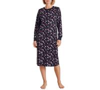 CALIDA Midnight Mushrooms Langarm-Nachthemd Damen, Länge 110cm, aus 100% Dicker Baumwolle