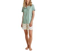 CALIDA Night Lovers Kurz-Pyjama Damen, aus 100% Supima-Baumwolle, mit stoffbezogenem Gummibund Glacier Blue 48-50