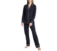 Calida Pyjama Night Lovers durchgeknöpft mit Kragen 100% Supima-Baumwolle Dunkelblau Gr. S Damen