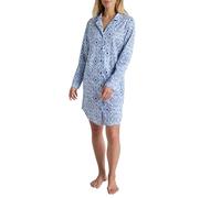 CALIDA Orient Dreams Langarm-Nachthemd Damen, luxuriöse Weichheit, atmungsaktiv, Seitenschlitze und Knopfleiste Dazzling Blue 52-54