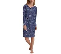CALIDA Ornament Nights Langarm-Nachthemd Damen, weich, pflegeleicht, mit Knopfleiste, Länge 120cm Cobalt Blue 36-38