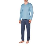CALIDA Pyjama Herren V-Ausschnitt Jersey-Baumwolle blau gemustert, XXL