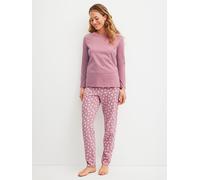 Schlafanzug CALIDA "Cotton Special", Damen, Gr. M (44/46), lila (lilas), Single Jersey, Obermaterial: 100% Baumwolle, casual, bequem lang, Rundhals, Langarm gerader Abschluss, Homewear-Sets, Langarm,