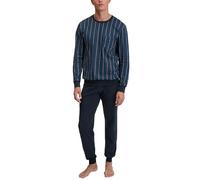 Schlafanzug CALIDA "Relax Imprint 1", Herren, Gr. XXL (58/60), blau (insignia blau), Obermaterial: 100% Baumwolle, gemustert, gestreift, normal, Rundhals, Rippbündchen, Homewear-Sets Schlafanzug, Baum