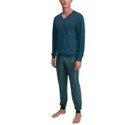 Schlafanzug CALIDA "Relax Imprint", Damen, Gr. S (46/48), blau (deep petrol), Single Jersey, Obermaterial: 100% Baumwolle, bequem lang, V-Ausschnitt, angesetztes Bündchen, Homewear-Sets, Gemustertes O