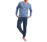 Calida Pyjama Relax Imprint Herren – Bündchen, 100% Baumwolle, Single Jersey – Coronet Blue Gr. S