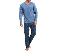 CALIDA Relax Imprint Pyjama, Schlafanzug, lang Herren, 100% Baumwolle, pflegeleicht, elastisch & formstabil, in Single Jersey Coronet Blue 52-54