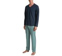 CALIDA Relax Imprint Pyjama, lang Herren, aus 100% Baumwolle, Hose mit stoffbezogenem Gummibund