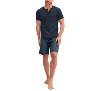 CALIDA Relax Selected Kurz-Pyjama, Schlafanzug Herren, aus 100% Swiss+Cotton-Baumwolle, pflegeleicht, mit Brusttasche darkblue 58-60
