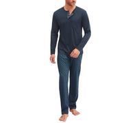 CALIDA Relax Selected Kurz-Pyjama, Schlafanzug Herren, aus 100% Swiss+Cotton-Baumwolle, pflegeleicht, mit Brusttasche darkblue 52-54