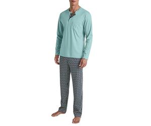 CALIDA Relax Selected Pyjama, Schlafanzug, lang Herren, aus 100% Swiss+Cotton-Baumwolle, pflegeleicht, mit Brusttasche Blue Lily 46-48