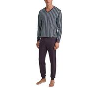 CALIDA Relax Streamline Bündchen-Pyjama Herren, aus 100% Baumwolle, Hose mit stoffbezogenem Gummibund