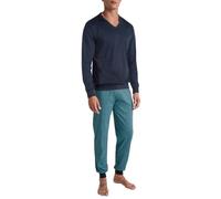 Schlafanzug CALIDA "Relax Streamline 1", Herren, Gr. XXL (58/60), blau (bright blau), Interlock, Obermaterial: 100% Baumwolle, lang, V-Ausschnitt, angesetztes Bündchen, Homewear-Sets Schlafanzug, Kont