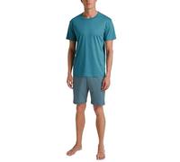 CALIDA Relax Streamline Kurz-Pyjama Herren, aus 100% Baumwolle, Hose mit stoffbezogenem Gummibund