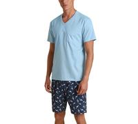 CALIDA Relax Streamline Kurz-Pyjama Herren, aus 100% Baumwolle, Hose mit stoffbezogenem Gummibund