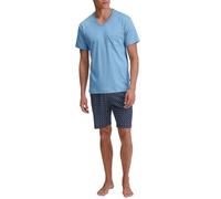 Shorty CALIDA "Relax Streamline", Herren, Gr. XXL (58/60), blau (glacier lake), Interlock, Obermaterial: 100% Baumwolle, normal kurz, V-Ausschnitt, Homewear-Sets Shorty, mit V-Ausschnitt (22464502-XXL