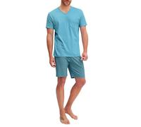 CALIDA Relax Streamline Kurz-Pyjama, Schlafanzug Herren, 100% Baumwolle, atmungsaktiv, hautfreundlich, pflegeleicht Retro Blue 50