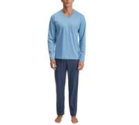 CALIDA Pyjama Herren V-Ausschnitt Jersey-Baumwolle blau gemustert, XXL