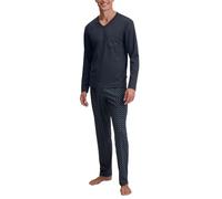 Schlafanzug CALIDA "Relax Streamline", Herren, Gr. XXL (58/60), blau (saphir blau), Interlock, Obermaterial: 100% Baumwolle, normal lang, V-Ausschnitt, Homewear-Sets Schlafanzug, mit aufgesetzter Brus