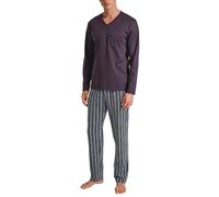 CALIDA Relax Streamline Pyjama, lang Herren, aus 100% Baumwolle, Hose mit stoffbezogenem Gummibund