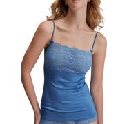 Spaghettitop CALIDA "Sensual Secrets", Damen, Gr. XS (36/38), blau (riviera blau), Single Jersey, Obermaterial: 57% Viskose, 38% Baumwolle, 5% Elasthan, normal hüftbedeckend, Rundhals, Tops, semitrans