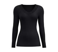 CALIDA Silky Wool Glam Langarmshirt Damen, aus Wolle-Seide, Feinripp, temperaturausgleichend, geruchshemmend Black 36-38