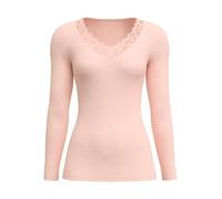 Longsleeve CALIDA "Silky Wool Joy", Damen, Gr. M (44/46), pearl blush, Obermaterial: 70% Schurwolle, 30% Seide, figurbetont, V-Ausschnitt, Shirts, zarte Spitzen-Details, wärmend, weich, leichter Glanz