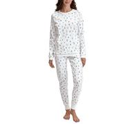CALIDA Ski Resort Bündchen-Pyjama, Schlafanzug Damen, 100% Dicke Baumwolle in Interlock Qualität, weich, hautfreundlich Star White 40-42