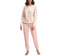 Schlafanzug CALIDA "Soft Dreams", Damen, Gr. M (44/46), lila (pearl blush), Frottee, Obermaterial: 85% Baumwolle, 13% Polyester, 2% Elasthan, casual, bequem lang, Rundhals, Langarm angesetztes Bündche