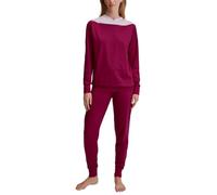 Schlafanzug CALIDA "Soulmate", Damen, Gr. L (48/50), pink (dahlia pink), Interlock, Obermaterial: 100% Baumwolle, casual, comfort fit lang, hoch geschlossener Ausschnitt, Langarm angesetztes Bündchen,