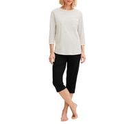 CALIDA Sweet Dreams 3/4-Pyjama Damen, aus 100% Baumwolle, Hose mit stoffbezogenem Gummibund Charm Cream 44-46